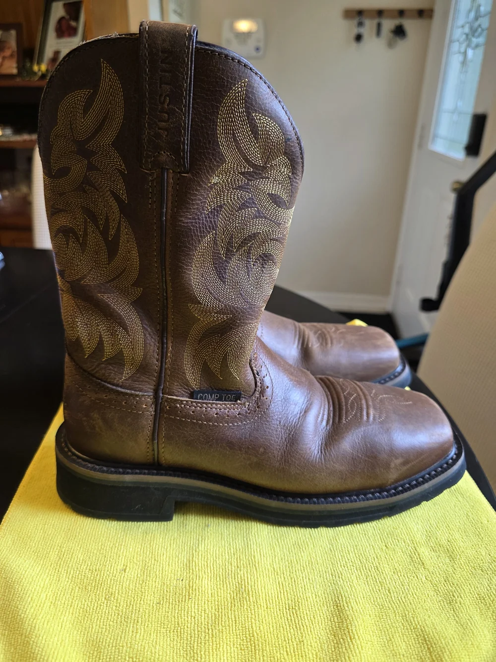 Justin Stampede Handler Comp Toe Cowboy Work Boots Mens Size 7D Brown Leather